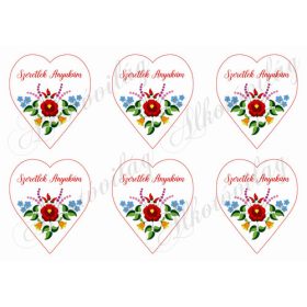   9 cm magas szívek kalocsai mintával -SZERETLEK ANYUKÁM felirattal