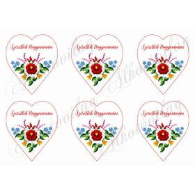   9 cm magas szívek kalocsai mintával -SZERETLEK NAGYMAMÁM felirattal