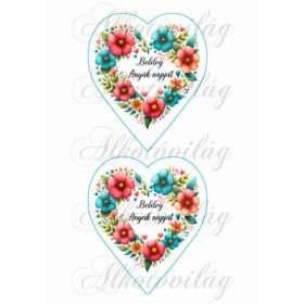   Csodás szívek virágokból - BOLDOG ANYÁK NAPJÁT felirattal -13,5 x 11,5 cm