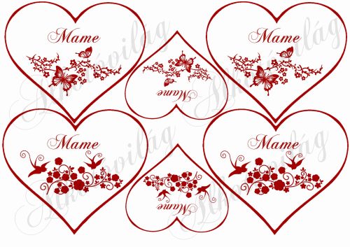 Piros szívek pillangós mintákkal - SZLOVÁK nyelvű anyák napi felirattal - MAME