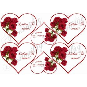   Szívek piros rózsákkal és SZLOVÁK nyelvű ANYÁK NAPI felirattal