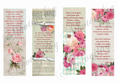 Vintage könyvjelzők rózsákkal - ANYÁK NAPI IDÉZETEKKEL 2 - 17 X 5,5 cm