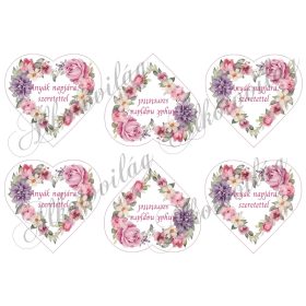   Szív koszorúk lila és rózsaszín árnyalatokban - ANYÁK NAPJÁRA SZERETETTEL felirattal- 9 cm magas