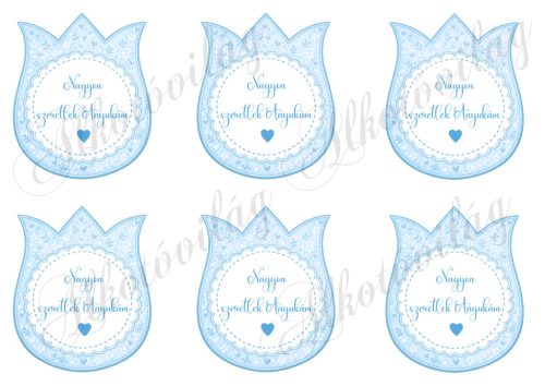 9 cm magas pasztell kék tulipánok - NAGYON SZERETLEK ANYUKÁM - felirattal