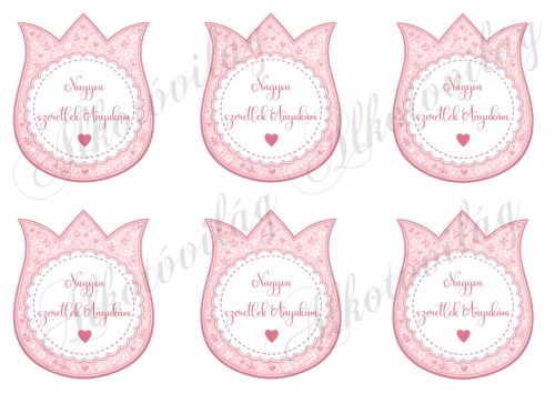 9 cm magas pasztell rózsaszínes tulipánok - NAGYON SZERETLEK ANYUKÁM - felirattal