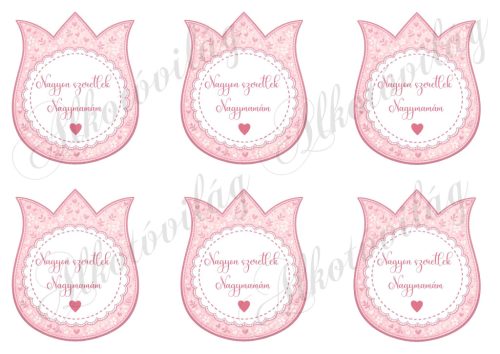 9 cm magas pasztell rózsaszínes tulipánok - NAGYON SZERETLEK NAGYMAMÁM - felirattal