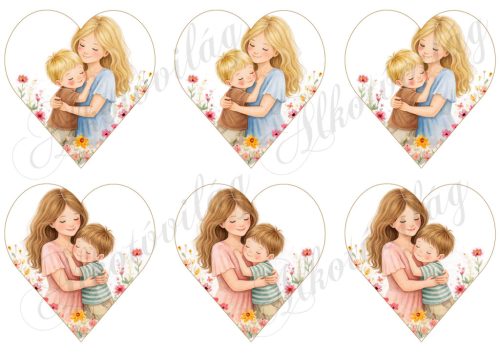 9 cm magas szívek anyukával és kisfiával - ANYÁK NAPJÁRA