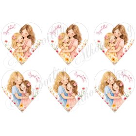   9 cm magas szívek anyukával és kislányával - SZERETETTEL felirattal - ANYÁK NAPJÁRA