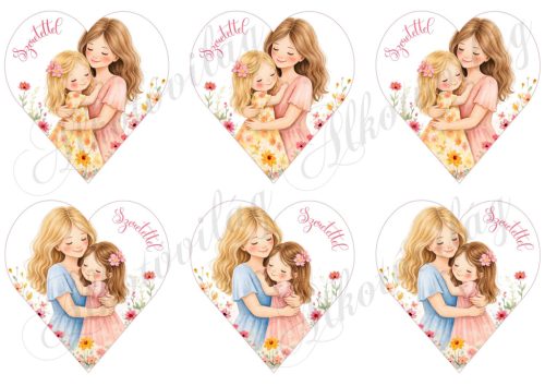 9 cm magas szívek anyukával és kislányával - SZERETETTEL felirattal - ANYÁK NAPJÁRA