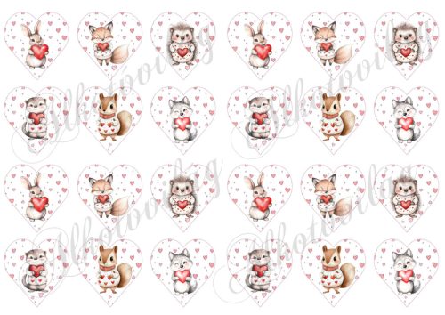 4,5 cm magas szívek apró szívecskékkel és Valentin napi - Anyák napi szívet tartó állatkákkal