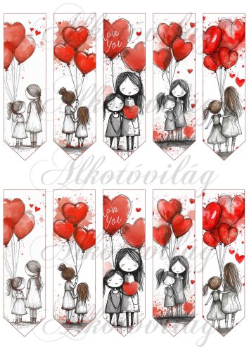 Könyvjelzők anyák napi mintákkal, szíves lufikkal - 12 x 3,5 cm