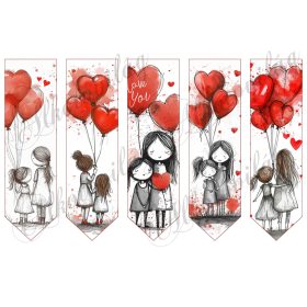   Könyvjelzők anyák napi mintákkal, szíves lufikkal - 17 x 5 cm