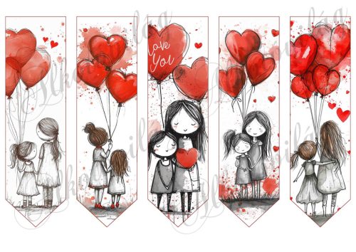 Könyvjelzők anyák napi mintákkal, szíves lufikkal - 17 x 5 cm