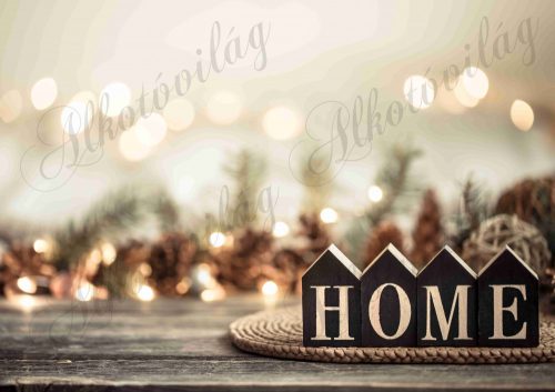 Fotóháttér  termékfotózáshoz - HOME felirat karácsonyi fényekkel