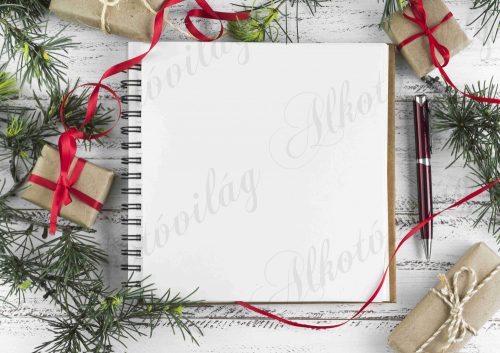 Fotóháttér  termékfotózáshoz - Spirálozott jegyzetfüzet karácsonyi dekorral