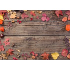   Fotóháttér  termékfotózáshoz - Őszi levelek barna deszkán