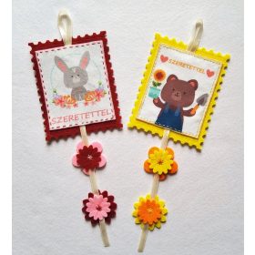 Nyuszi és medve falikép virágokkal