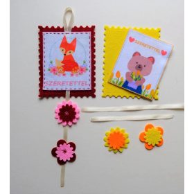 Róka és medve falikép virágokkal