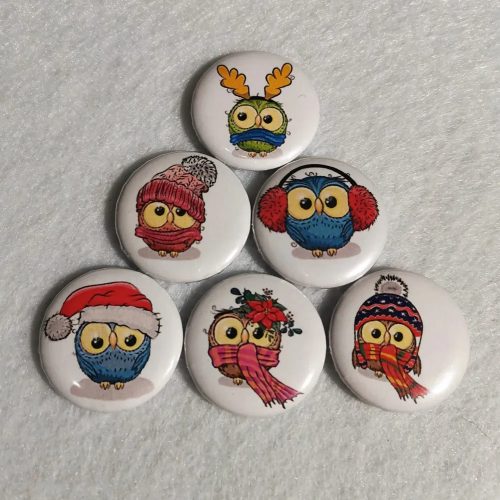 Egyedi ragasztható gomb, kitűző- KARÁCSONYI BAGLYOK