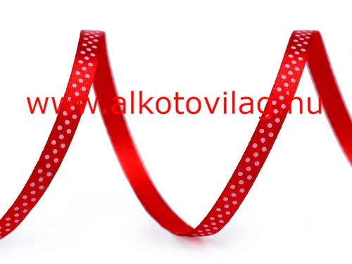 Pöttyös szaténszalag - 6 mm széles- PIROS