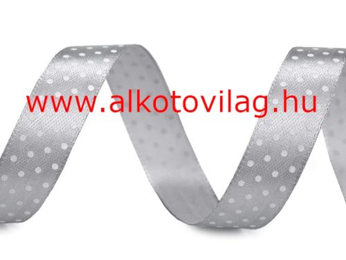 Pöttyös szaténszalag - 15 mm széles- SZÜRKE