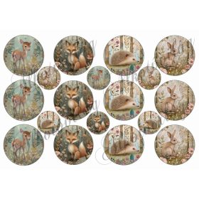   Woodland - cuki állatkák virágokkal 6 és 3,5 cm-es körökben - VASALHATÓ FÓLIA